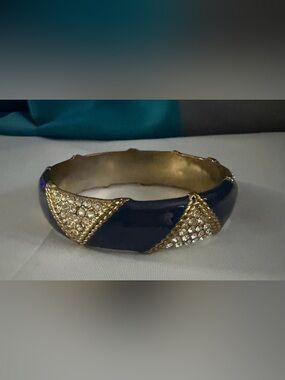 Vintage Gold-Tone Navy Crystal Bangle Bracelet